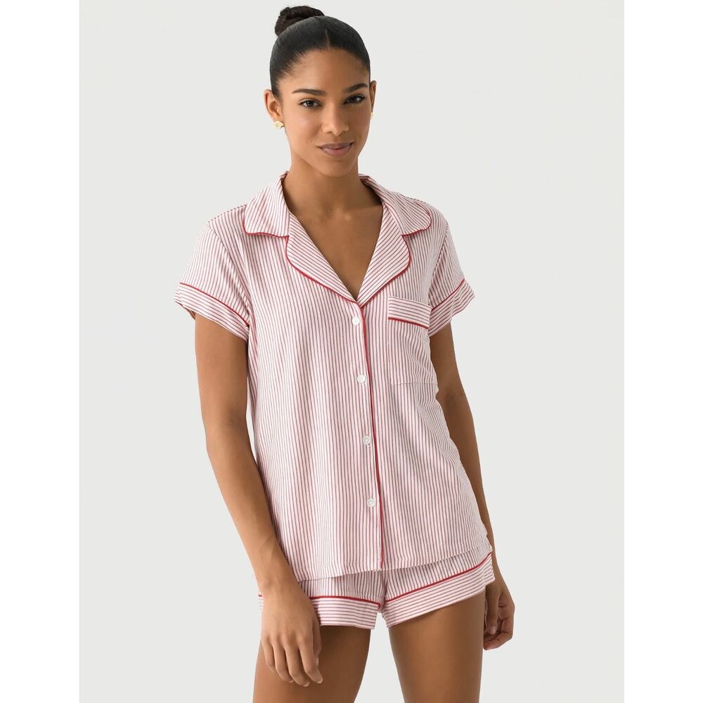 Auden White & Red Striped Pocket Button Front Pajama Shirt Size Medium